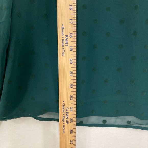 New J. Crew size XL Green V Neck Swiss Dot Long Sleeve Chiffon Blouse Preppy - Picture 6 of 12